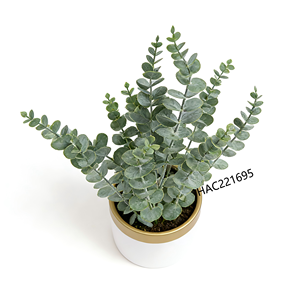 Plante d'eucalyptus artificielle en pot en céramique blanc-or, faux bonsaï d'eucalyptus avec faux sol, plantes mélangées pour la décoration de la maison - Product Image 2