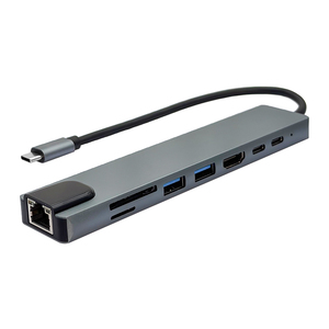 8 trong 1 USB3.0 Type-C HUB 4K HDTV SD TF PD Giao hàng điện sạc Video USB C 100M <span class=keywords><strong>Ethernet</strong></span> Docking Station cho máy tính xách tay - Product Image 1