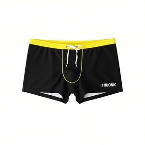 Buonic Short de bain pour femme, noir, jaune, avec cordon de serrage, taille haute, séchage rapide, pour la plage, M L XL XXL - Product Image 1