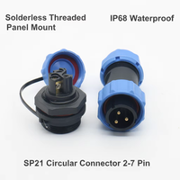Connecteur circulaire en laiton étanche IP68 SP21, 2 à 7 broches, montage sur panneau, prise mâle/femelle, équipement électrique extérieur