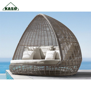 Sofá de Ratán para Jardín, Tumbona de Playa con Toldo, Cama Redonda para el Borde de la Piscina, Cama Bali para Tomar el Sol, Cabaña, Cama de Día para Exteriores - Product Image 3