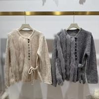 À la mode dame hiver chaud à manches longues Slim Fit ouvert poitrine courte fourrure O cou pull manteau