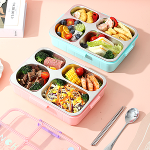 Hình chữ nhật 304 thép không gỉ 4 khoang Hộp Ăn Trưa mới 900ml + 80ml nước sốt container thực phẩm container - Product Image 2