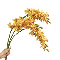 Bunga Cymbidium Daun Kecil Buatan, Buket Pernikahan, Dekorasi Rumah, Properti Foto - Anggrek Plastik Lunak 3D Print Tahan Kelembapan