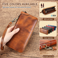 MARRANT dompet pria pemblokir RFID, kapasitas besar buku cek pemegang kartu tas uang tas genggam pria dompet kulit asli