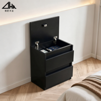 Table de chevet en bois avec compartiment caché verrouillable, deux tiroirs, armoire de chevet noire pour chambre à coucher, meubles de maison
