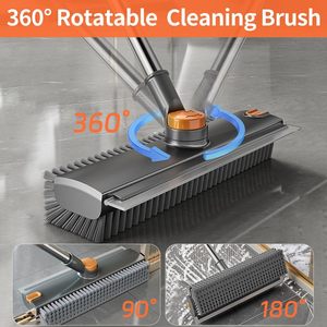 Stainless Steel Floor Cleaning <b>Brush</b> Silicone Scraper Strip Bristles Bathroom <b>Brush</b> Long Handle Adjustable Angle - Product Image 4