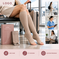 Chaussettes de compression à bout ouvert, à bord lisse, pour le soutien du mollet, avec ajustement gradué, largeur plus large, certifiées, pour le voyage, avec tableau de mesure