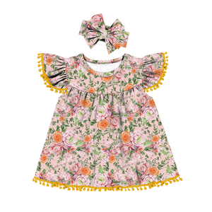 Robe d'été Yiwu Yiyuan pour enfants, motif ananas, manches évasées, pompons, pour bébés filles, tenue décontractée de fête pour adolescentes - Product Image 4