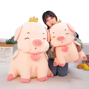 Fábrica al por mayor encantador San Valentín suave tamaño grande cerdo muñecos de peluche Animal suave lindo Ángel cerdo peluche juguete para regalos