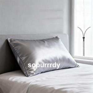 Taie d'oreiller en satin de soie double face avec logo personnalisé et marque privée, taie d'oreiller en satin de soie de luxe, douce, avec fermeture éclair discrète - Product Image 4