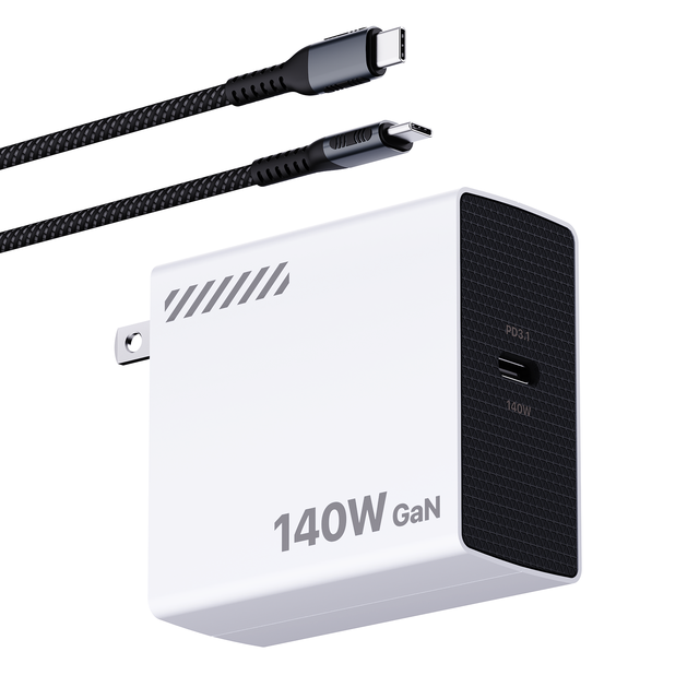 140W GaN ABS Charger PD 3.1 Fast Charging USB-C US Plug Wall Adapter for Laptop & Phone