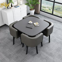 Ensemble de salle à manger de luxe moderne très vendu, 1 table et 4 chaises, plateau rond en MDF, bois et métal, pour usage domestique et commercial