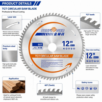 Lame de scie circulaire TCT 60T de 12 pouces (305*30mm) avec tranchant de 3,2mm en carbure pour la découpe du bois massif et du contreplaqué