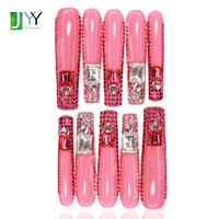 Lot de 10 faux ongles de luxe faits main avec strass et diamants, en acrylique et gel, taille XXL, couvrance totale, pour soirée, vente en gros