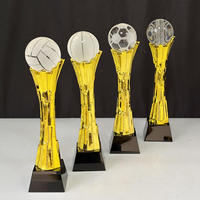 Trophée de cristal personnalisé en gros avec logo en résine dorée pour événements sportifs (football, volleyball, cricket, basketball) MH-MJ0728