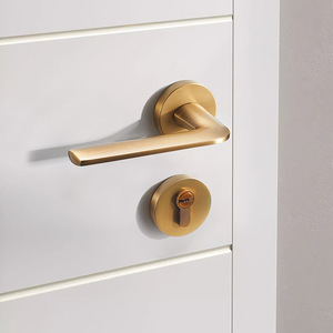 Jiehao Lever Lock Brass Door Handle With Key Slotting Installation For Interior Bedroom Modern Minimalist Design Gold Finish - Product Image 1