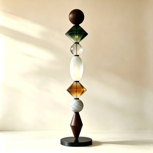 Lámpara de Pie Geométrica Moderna, Lámpara de Pie Decorativa de Vidrio Artístico, Madera y Mármol para Sala de Estar, Dormitorio, Hotel - Product Image 2