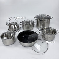 Ensemble de casseroles en acier inoxydable antiadhésif de haute qualité, 12 pièces, design classique avec couvercles en verre et en acier pour une utilisation à la maison et en cuisine