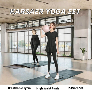 [Karsaer] Conjunto de Ropa de Yoga para Mujer, 2 Piezas, Camiseta de Manga Larga, Pantalones de Yoga de Cintura Alta, Leggings Transpirables para Pilates - Product Image 2