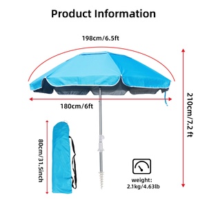 Large-Sized Manual Straight Style Sunshade & Rain Beach <b>Umbrella</b> with UPF 50+ Portable Design Angle Tilter Device - Product Image 2