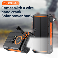 LOGO personalizado 20000mAh Cargador solar rápido Banco de energía Manivela DE EMERGENCIA Linterna LED Cables incorporados Batería de polímero de litio