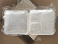 Contenedor de comida tipo clamshell de bagazo blanco de 9 pulgadas con 3 compartimentos, libre de PFAS, compostable, apto para microondas, con tapa, para preparación de comidas y comida para llevar
