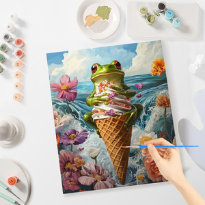 Chenistory <span class=keywords><strong>ภาพ</strong></span><span class=keywords><strong>วาด</strong></span>รูปสัตว์<span class=keywords><strong>กบ</strong></span>ไอศกรีมสำหรับมือใหม่พร้อมตัวเลขสำหรับเป็นของขวัญของตกแต่งบ้านแบบทำมือ - Product Image 4
