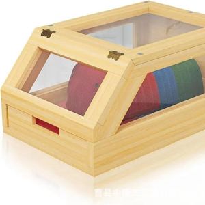 Bamboo <b>Hat</b> Storage <b>Box</b> Rectangle Transparent Lid 1-3L Capacity Clothing Organizer Standing Type Natural Wood Color - Product Image 1