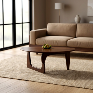 Modern Wood <b>Coffee</b> <b>Table</b> <b>Midcentury</b> Design Living Room Furniture Handmade Oval Shape Dark Brown Finish - Product Image 3
