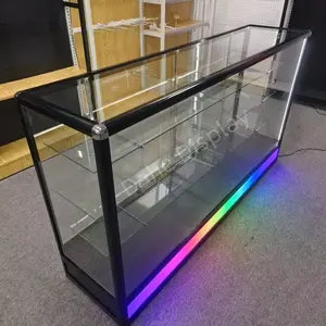 70inch Full Vision Aluminum Frame Show Case With Led Lights Smoke Shop Colorful Base Glass Display Cabinet Modern Showcase