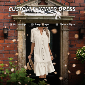 เดรสลำลองแบบสั่งตัดได้ ปกคอปกติดกระดุม ระบายอากาศได้ดี ชายกระโปรงจีบ แขนยาว ความยาวปานกลาง ลายทาง เหมาะสำหรับใส่กลางแจ้งในฤดูร้อน - Product Image 2