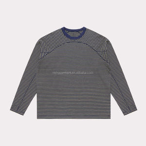 Camisetas casuales de manga larga con rayas personalizadas para hombre, camiseta de manga larga de algodón con impresión digital, sudaderas con logo. - Product Image 3