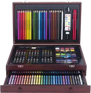 创意123/150pcs绘画和绘画艺术套装水彩画素描铅笔套装在木箱