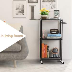 3-Tier Rolling Utility <b>Storage</b> Cart <b>Wooden</b> Top with Metal Frame Standing Type for Kitchen Living Room <b>Bathroom</b> Bag Food <b>Storage</b> - Product Image 1