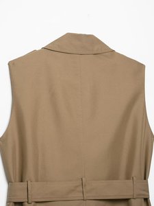 Gilet <span class=keywords><strong>Trench</strong></span> <span class=keywords><strong>Sans</strong></span> Manches Double Boutonnage <span class=keywords><strong>Kaki</strong></span> Personnalisé pour Femme, Manteau Utilitaire <span class=keywords><strong>Sans</strong></span> Manches Style Britannique avec Col Revers Ceinturé - Product Image 6