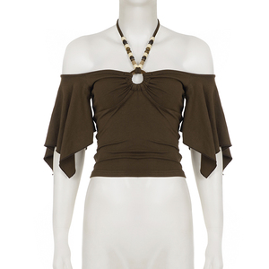 Top Halter Americano Retro Y2K con Cuentas y Aberturas, Estilo Asimétrico con Manga Murciélago para Mujer - Product Image 6