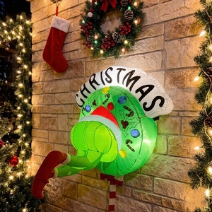 Décoration murale extérieure <span class=keywords><strong>de</strong></span> Noël gonflable avec les jambes du <span class=keywords><strong>Grinch</strong></span> qui bruent la couronne, éclairées par des LED - Product Image 1