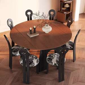 Table à manger ronde extensible en bois massif pour petites maisons et salles à manger rétro - Product Image 2