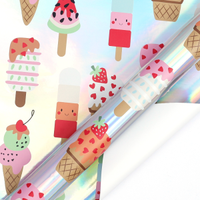 Kit de Embalaje de Regalo para Helados con Diseño de Dibujos Animados Iridiscentes, Bolsa de Papel Láser Arcoíris, Caja, Tarjeta de Notas y Etiquetas Colgantes