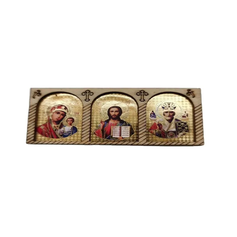 Oem Religious Pattern Fridge Magnet Orthodox icons Jesus Virgin mary Mdf Wood Laser Cut Epoxy Fridge Magnet