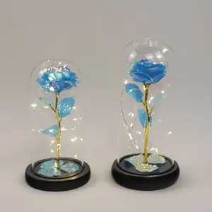 ガラスドームとベースガラスローズライトアップ花の安価なLEDドームガラスクローシュ造花