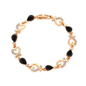 Korea trendy wedding party glitter gift heart bracelet diamond copper office ladies bracelets for women jewelry