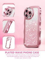 Coque de téléphone souple en TPU Bling Wave pour iPhone 17 Air 16 15 Pro Max 14 Plus 13 12 11 X XS Max 8 7 avec autocollant pailleté et placage, coque arrière