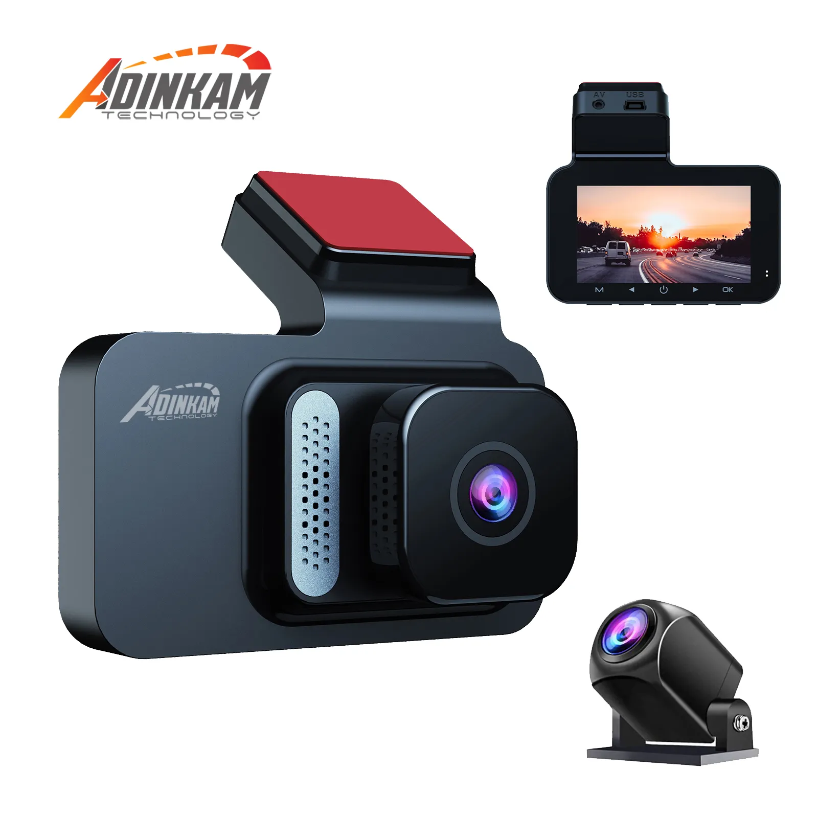 Adinkam กล้องติดรถยนต์3นิ้ว IPS แบบพกพากล้องคู่รองรับ WiFi WDR Mini Car DVR 24H gapless บันทึก1080P Black BOX