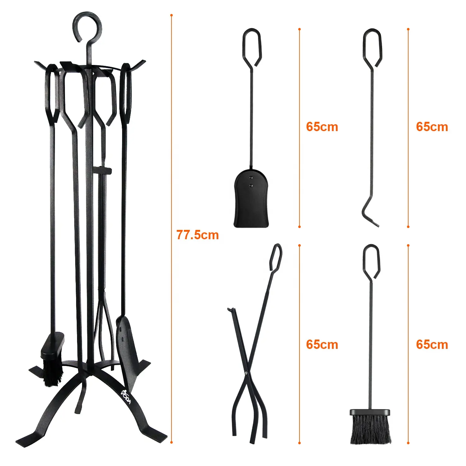 VODA 5PCS Heating Cast Wrought Iron Fireplace Accessories Fireplace Tool Sets