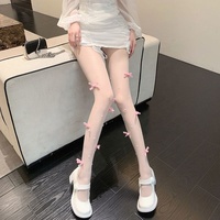 Collants en soie perlée rose à nœud, coupe libre, pour femme, été, sexy et élégants, pour une touche de douceur et de pureté