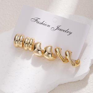 HL Großhandel High-End hand gefertigte Damen <span class=keywords><strong>3</strong></span>-Paar Kombination Kunststoff Gold Vielseitige Creolen Set - Product Image 3