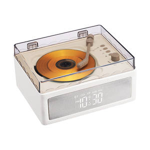 Haut-parleur Bluetooth rétro, lecteur de CD, lecteur de musique rechargeable avec affichage de l'heure pour la maison, la chambre à coucher, le bureau - Product Image 1