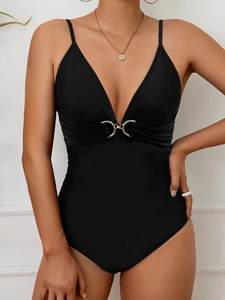 Alta Qualidade Mulheres Negras Plus Size Conjuntos XL Impressão Quick Dry Peito <span class=keywords><strong>Loop</strong></span> Tanque Estilo Sutiã Alças de Ombro Banho Ocasiões - Product Image 6